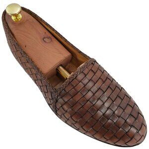 Zelli Italian Handmade Dress Shoes Brown Woven Leather Loafers Mens 8.5 Slip-ons